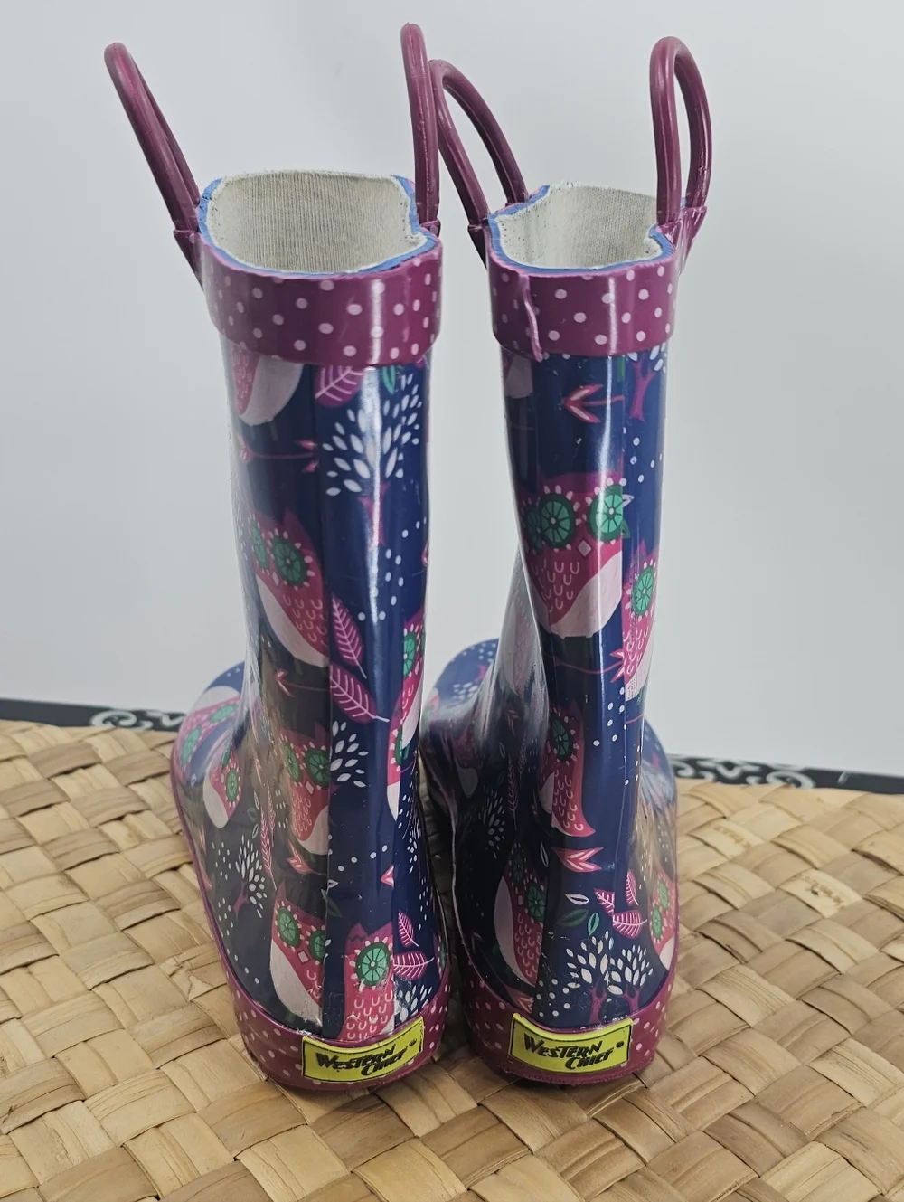 Western Chief Pink Blue Owl Rain Boots Size 2